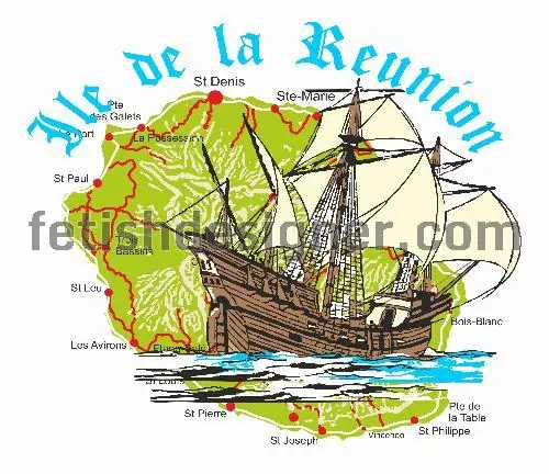 Map and salling boat reunion island
