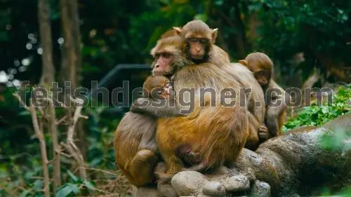 Baby monkey sleeping with his mother
