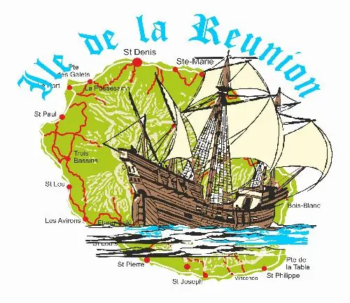 Map and salling boat reunion island