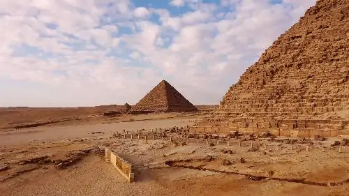 Ancient egypt pyramids on blue sky background in cairo egypt